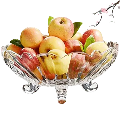 Elegant Crystal Glass Fruit Bowl with Three Feet primary image