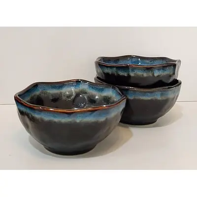 Ceramic Saucer Jap Style Pottery Black Blue primary image