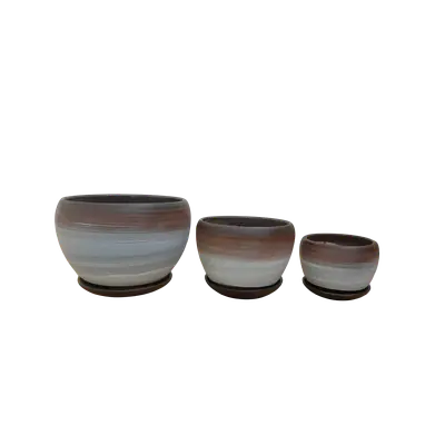 Glazed  Ceramic Flower Pot Set of 3 primary image