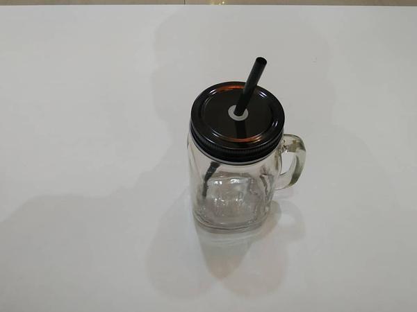 Glass Jar W/Straw