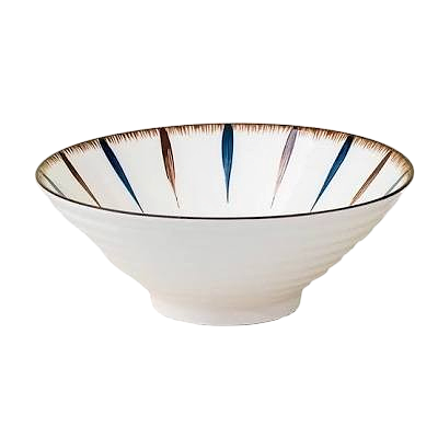 Japanese-Style Ceramic Ramen Bowl – Multi-Color Radial Stripe Design