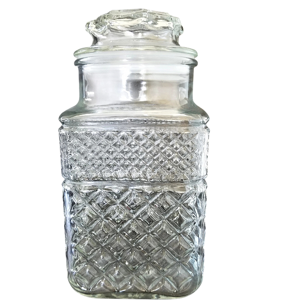 Retro Square Diamond Pattern Glass Cookie Jar / Kitchen Canister