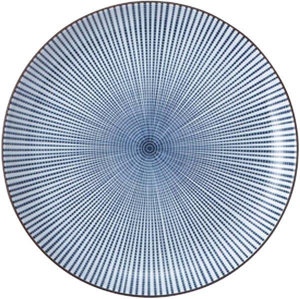Japanese Sendan Tokusa Ceramic Dinner Plate – Blue Radial Stripe Design