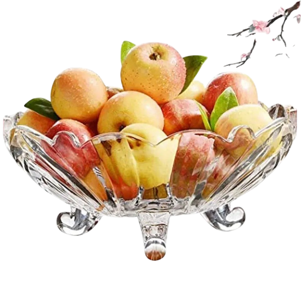 Elegant Crystal Glass Fruit Bowl with Three Feet