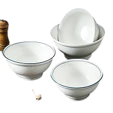 Minimalist White Ceramic Rice Bowl with Blue Rim