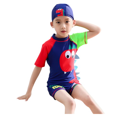 Little Boys Shark Swim Trunks with Cap Set