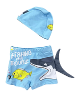 Little Boys Shark Swim Trunks with Cap Set